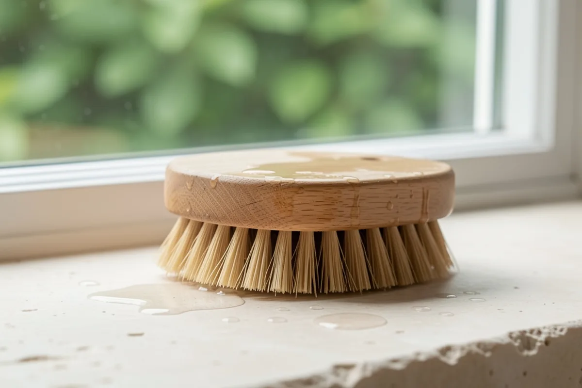 Brosse posée poils vers le bas sur un rebord de fenêtre pour sécher à l&rsquo;air libre