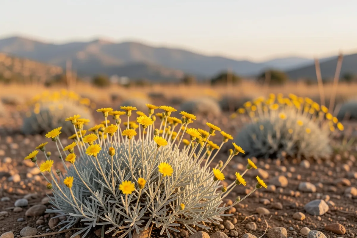 Touffes de fleurs jaunes d&rsquo;hélichryse italienne sur un sol caillouteux